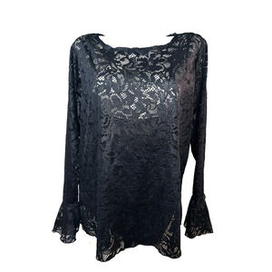 New Jessica Simpson Top Plus Size 3X Black Lace Mesh Long Sleeve Blouse w/Lining